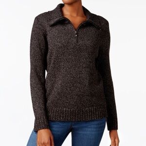 Karen Scott Womens Quarter-Zip Wing-Collar Sweater Black Size Petite Small NWT
